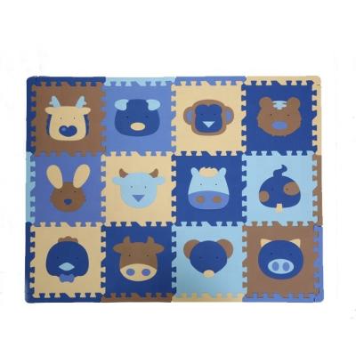 China New Style Eco-friendly Dark Blue Color Chinese Zodiac Pattern Eva Floor Puzzle Play Mat For Babies For Crawling for sale