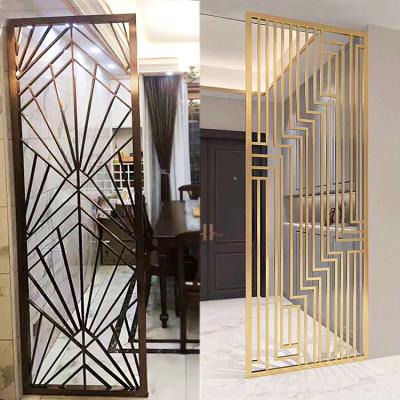 China Contemporary Hanging Screen Room Divider Privacy Panels Black Gold Custom Metal Screen for sale