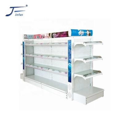 China Customized high quality double sided supermarket cosmetics and skin care products glass display rack for sale