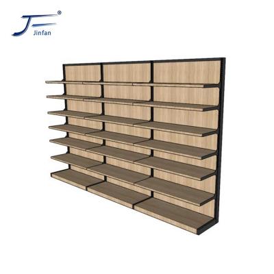 China Customized High Quality Double Sided Single Side Wooden Display Shelving For Supermarket Store Ripped for sale