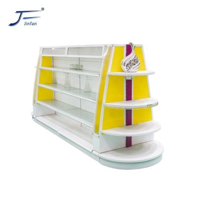 China Customized high quality glass display stand double sided semicircle supermarket cosmetics and skin care products for sale