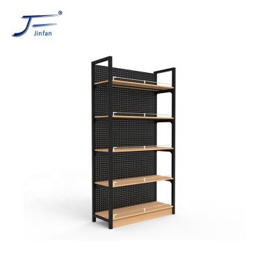 China Factory Customized Wooden Shelves Double Sided Display Shelf Supermarket Design Single Side Shelf Supermarket Rack Heavy Duty Double Sided for sale