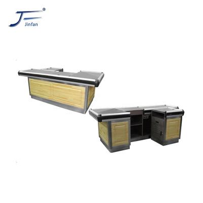 China Metal Customized Stainless Steel Checkout Counter Retail Store Supermarket Rushing Design Powder Coating Cashier Rushing Design for sale