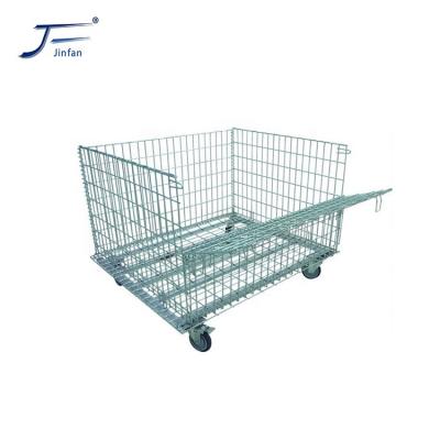 China Foldable Modern Design Supermarket Warehouse Commercial Industrial Foldable Wire Mesh Container With Wheels for sale