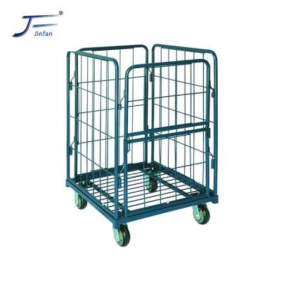 China Collapsible Industrial Warehouse Roll Container Cage Transport Foldable Top Vending Trolley for sale