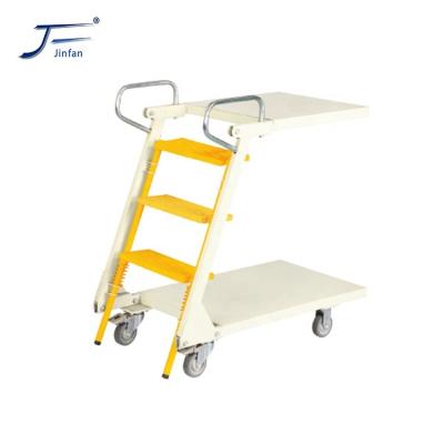 China Supermarket Folding Ladders And Warehouse Movable Platform Step Ladder Climbing Trolley Cart Adjustable Wholesale Steel Industrial Ladders for sale