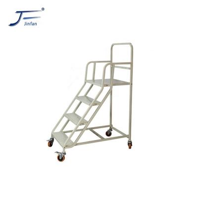 China Folding Ladders Supermarket and Trolley Mobile Industrial Warehouse Platform Steel Ladder with Wheels for sale