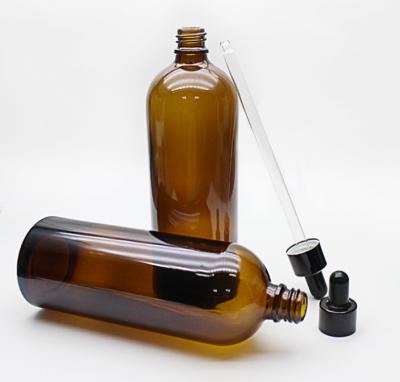 China Amber Colour Oil Glass Cosmetic Bottle Dropper 100ml / 50ml / 30ml / 20ml for sale