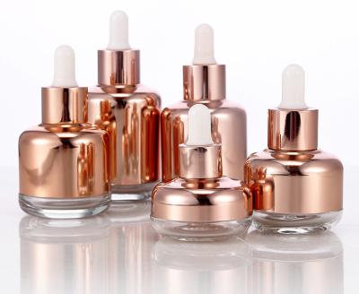 China Rose Gold Small Dropper Bottles 1Oz für Serum-Creme-Glas-Make-upbehälter zu verkaufen