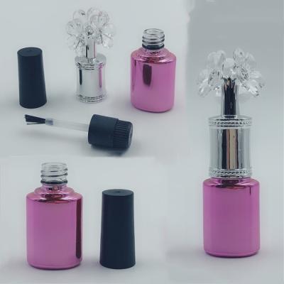 China Refillable Travel 10ml Pink Nail Polish Bottle Packaging With Wide Brush for sale