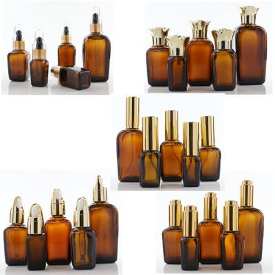 Cina 30ml quadrato Amber Glass Lotion Bottles Jars per l'imballaggio crema del siero in vendita