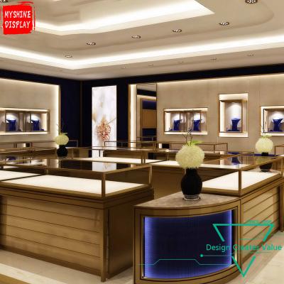 China Environmental friendly material free design wood veneer jewelry display showroom gold jewelry store interior design pictures for sale