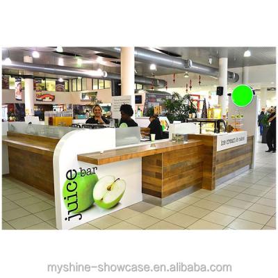 China Modern High End Snack Mall Wooden Ice Cream Counter Best Fruit Juice Vending Kiosk for sale