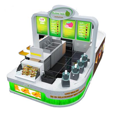 China Shopfitting Milk Tea Shop Counter Design Beverage Bubble Tea Kiosk Solid Wood Fruit Juice Kiosk In Mall for sale