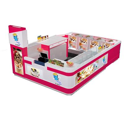 China Mall Material Customized Environmental Friendly Display Cabinet Food Station Ice Cream Yogurt Kiosk Store Material for sale