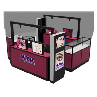 China Modern Display Function Eyebrow Kiosk Makeup Cabinet Cosmetics Stand Mall Manicure Chair Nail Salon Furniture for sale