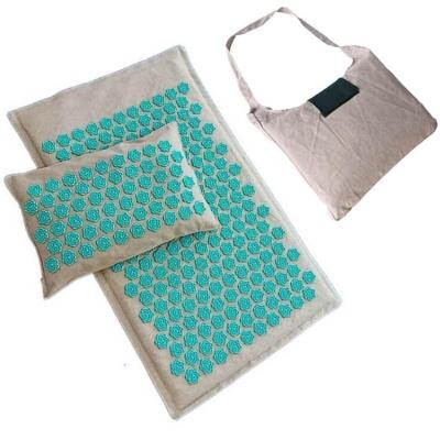 China Durable Acupressure Mat and Pillow Set Cotton Acupuncture Mat and Bag Natural Organic Canvas Back Pain Relief for sale