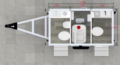 China Affordable Outdoor Concessional 2Stalls Public Restroom Shower Room Porta Potty Trailer for sale