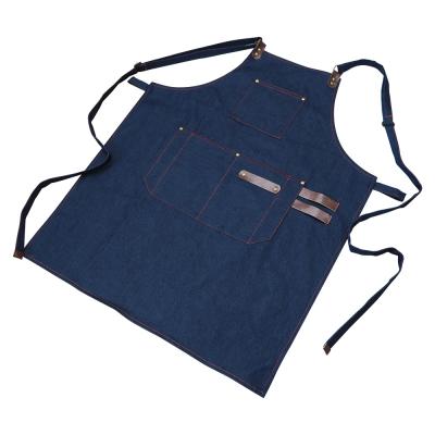 China Meita House denim leather crossback LOGO apron black chefwork kitchen cleaning apron for sale