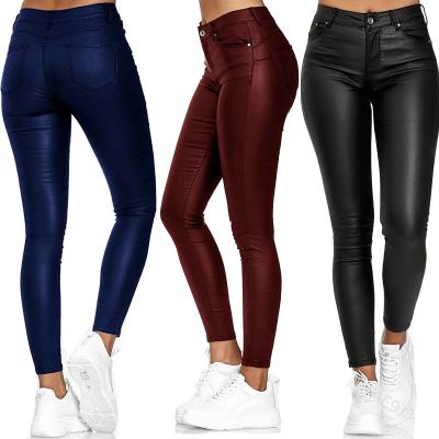 China Waterproof Women's Black PU Leather Pencil Pants Waterproof Casual Slim Fit Gaiters Trousers PU for sale