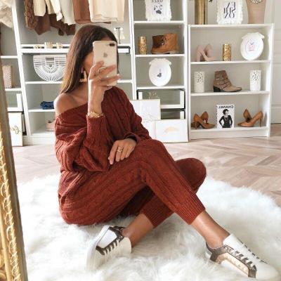 China Women's Sweater Multicolor Suit Sweater Comfortable Solid Color Women Anti-Shrink Knit Sweater Sets Women for sale