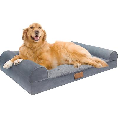 China Egg-Crate Removable Foam Cover Waterproof Pet Bed with Removable Cover and Non-slip Bottom-Grey Dog Bed for Large Dogs for sale