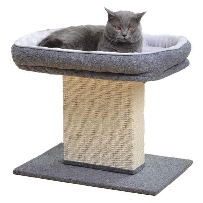 China Sustainable Minimalist Style Sisal Striping Post Cat Activity Tree With Comfy Bed for sale