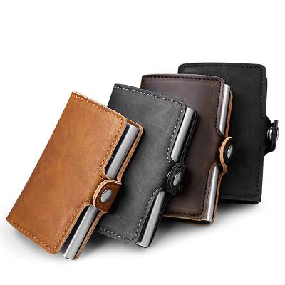 China Minimalist Metal Business Bank Wallet Cash Holder Fashion Double Credit Card Anti Rfid Wallet for sale