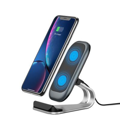 China 15W QI Wireless Dual Coil Desktop Wireless Radio Charger Stand LED Indicator Mobile Phone Charging Chargers for sale