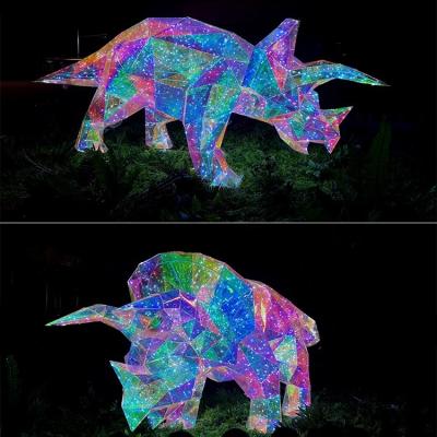 China China Factory Commercial Jurassic Ornament Triceratops Giant Dinosaur 3d Pattern Lights For Public Park And Zoo Halloween Decoration for sale