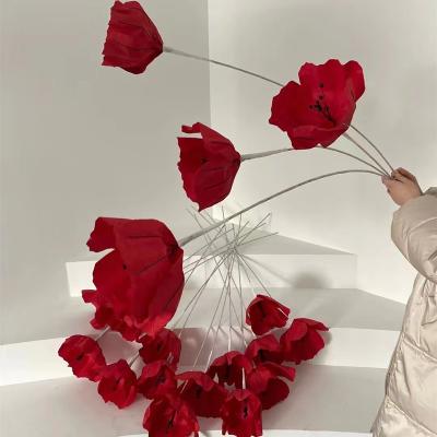 China 2022 Popular Design Home Giant Baby Shower New Arrival Decoration Wedding Party Red Paper Artificial Flower Heads For Wedding And Flower Backdrop Decoration for sale