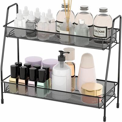 China Viable Small Storage Rack For Kitchen Bathroom Bedroom Office 2 Tier Spice Rack Makeup Storage Desk Rack for sale