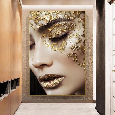 China Modern Waterproof Cuadros Figure Wall Pictures Oil Painting Print Art Canvas Poster Gold Woman For Living Room Decoration Wall Painting for sale