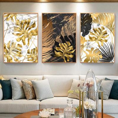 China Nordic Background Art Prints Still Life Painting Crystal Porcelain Art Painting Marbling Plant Leaves Home Decor Waterproof Gold Picture for sale