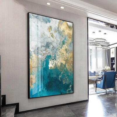 China Cuadros Blue Gold Rendering Acrylic Painting Picture Poster Modern Decorative Wall Art Waterproof Abstract Watercolor Wall Art for sale