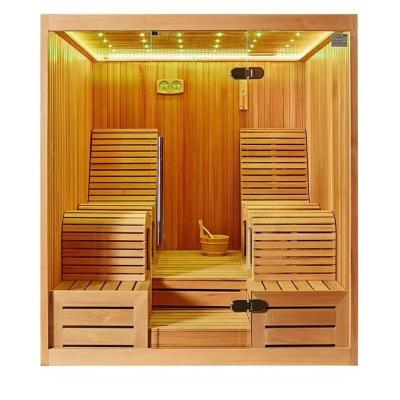 China Computer Control Panel Wood Interior&Exterior Cedar Hemlock 4 Person Sauna And Steam Bath for sale