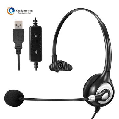 China Headband Single Ear Wired USB Call Center Headset With Mic for sale