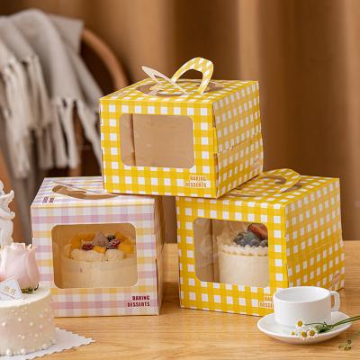 China Biodegradable Portable Cake Box Handle With Window Birthday Party Baby Shower Celebrate 4 Inch Box Handmade Packaging Decoration for sale