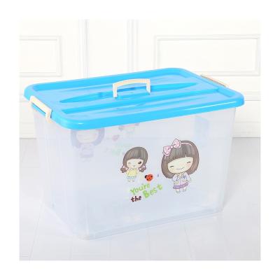 China Stocked sell well new type cartoon pattern high transparent storage box pp storage box 670*485*395mm for sale