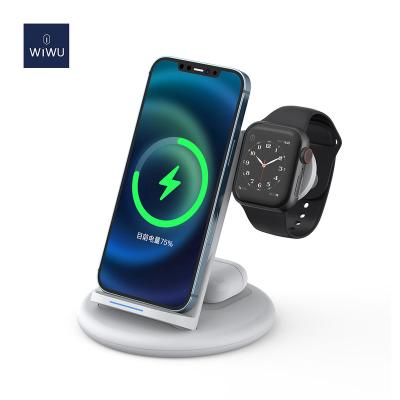 China WiWU Adjustable 15W 3 in 1 Magnetic Wireless Fasting Portable Charger Stand for iPhone Apple Watch Airpods Detachable Foldable Charger for sale