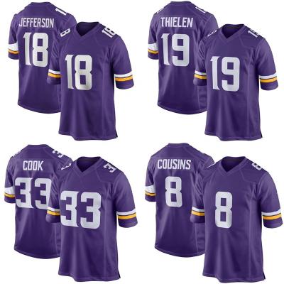 China Wholesale Minnesota Antibacterial City Stitched Viking Team Uniform Purple #18 Jefferson #19 Thielen Mens American Football Jersey for sale