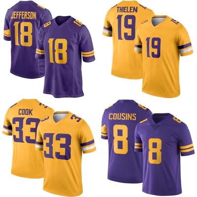 China Antibacterial Drop Shipping Minnesota City Stitched Mens American Football Purple Vikings Team Uniform #18 Jefferson #19 Thielen for sale