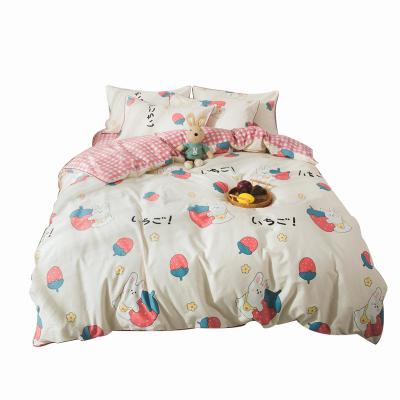 China Nondisposable Single Grid Pink Small Girl Cartoon Cute Size 100% Cotton Printed Bedding 4 Sets for sale