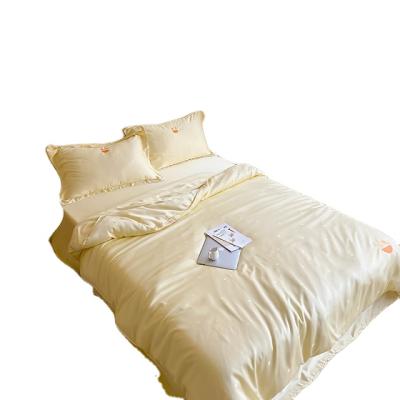 China New Jacquard Weave Nondisposable Four-Peice Pillow Case Light Yellow Cool Breathable Comfortable Bedding Set for sale