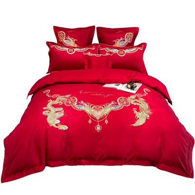 China Wedding Bedding Nondisposable Washed Embroidered Silk And Cotton Red Embroidered Bedding for sale