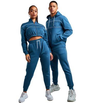 China OEM Breathable Custom Cotton Polyester Fleece Couples Tracksuit Striped Matching Sweatsuit Tracksuit For Women And Men for sale