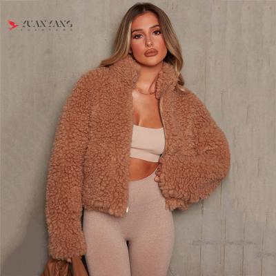 China 2021 New Winter Crop Sustainable Jackets For Ladies Fashion Plush Cardigan Short Jacket Lambswool Coat Women for sale