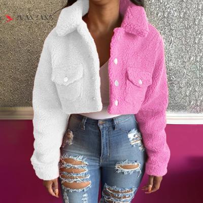 China Wholesale Women's WoolenTrendy Short Women's Slim Fit Teddy Shearling Jacket Jackets 2021 Clothing Color Matching Coat for sale