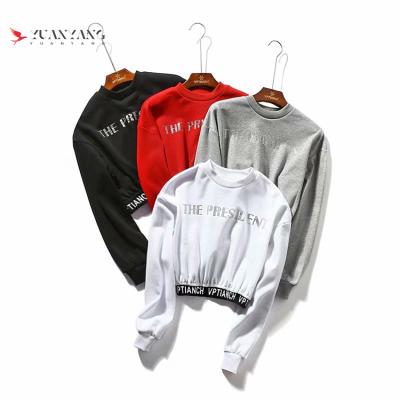 China 2021 New Streetwear Anti-Wrinkle Clothing Girls Sweatshirts Girls Croptop Oversized Size With Rhinestone Sweatshirt Women Crop Top for sale