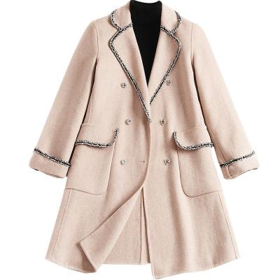 China Custom fragrant waterproof double faced double breasted coat 2019 new lapel woolen coat women's winter coat for sale